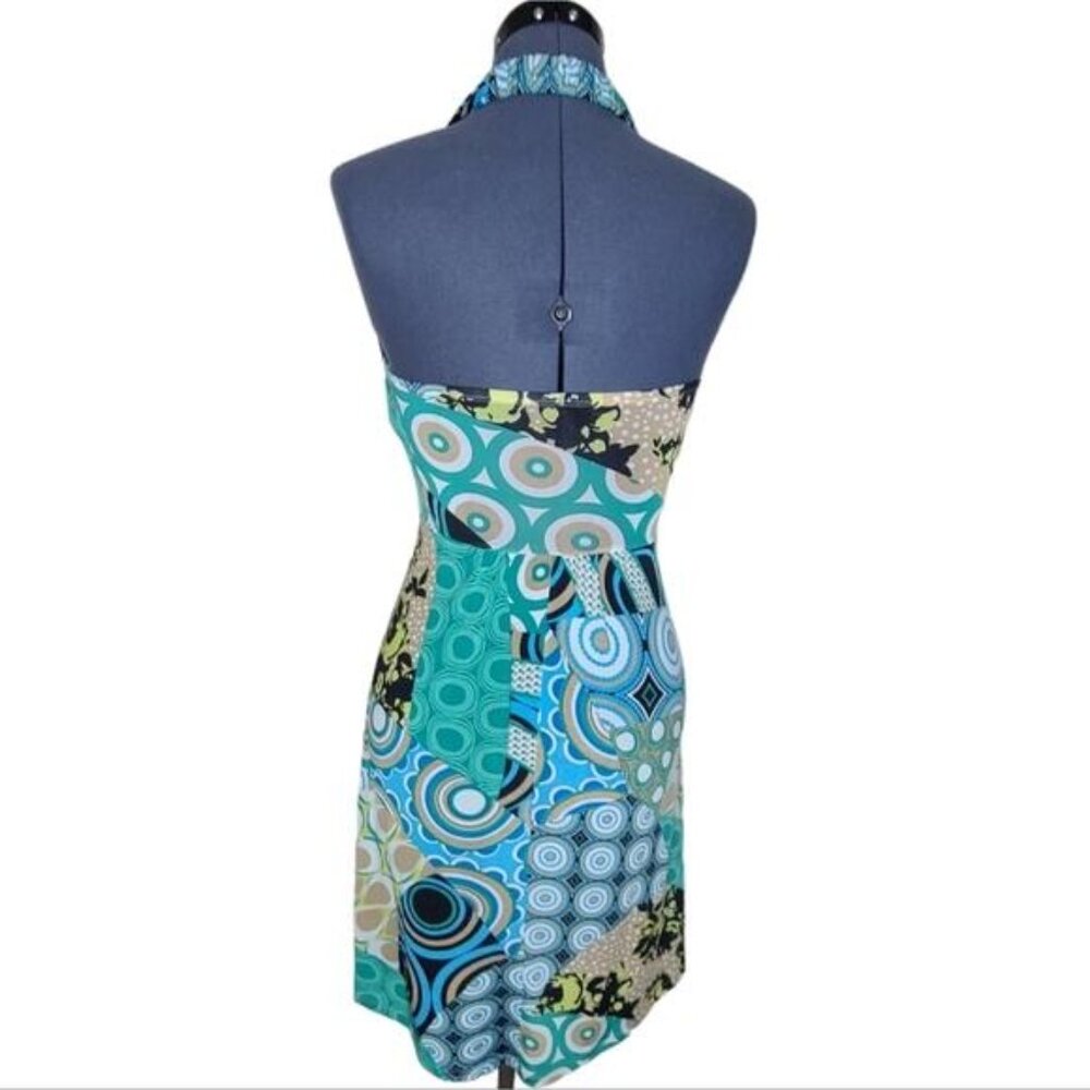 White Mark Patchwork Pattern Halter Neck Sun Dres… - image 2